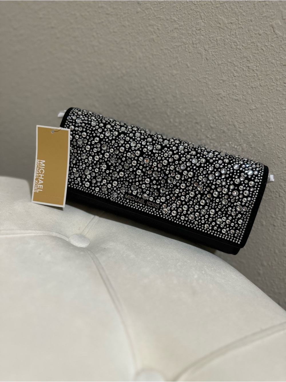 MICHAEL Michael Kors Black Crystal-Studded Clutch